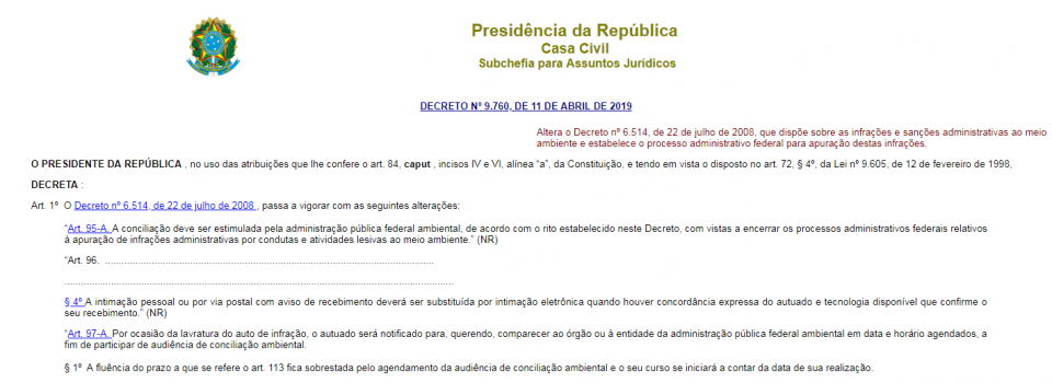 Decreto institui a conciliação ambiental e novas regras para conversão de multas