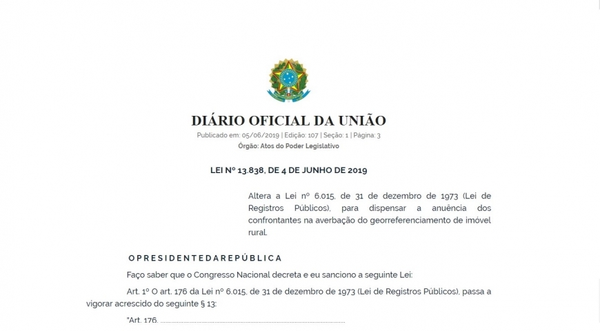 Lei altera regra do georreferenciamento de imóvel rural