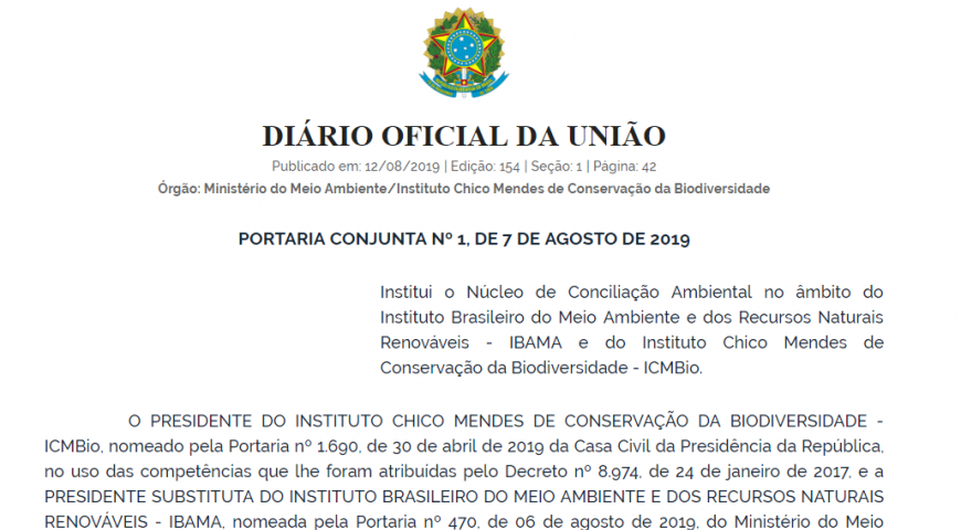 Instituído o Núcleo de Conciliação Ambiental