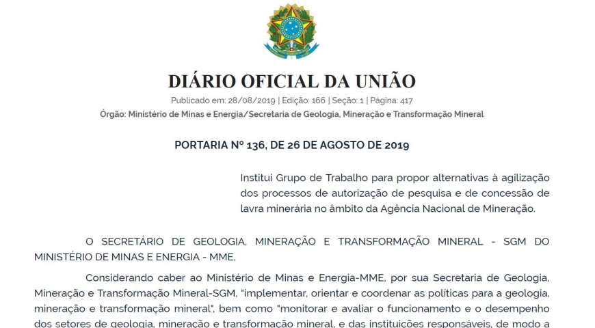 Portaria pretende agilizar os processos de autorização de pesquisa e de concessão de lavra minerária