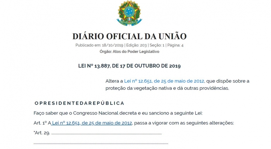 Lei publicada regulamenta o CAR e PRA