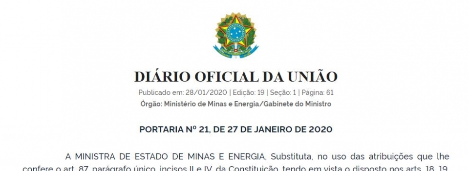 MME publica Portaria que apresenta a Sistemática que será aplicada na realização dos Leilões em 2020