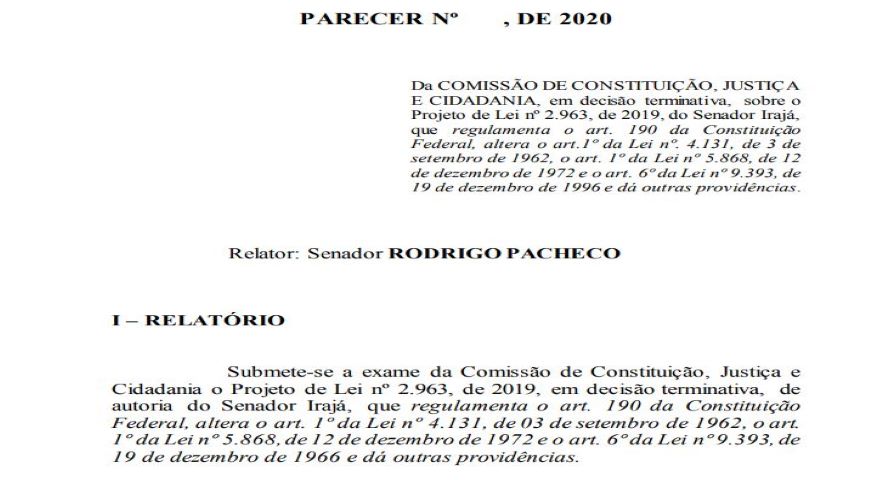 Relator da CCJ apresenta parecer ao Projeto de Lei que regulamenta venda de imóvel rural para estrangeiros