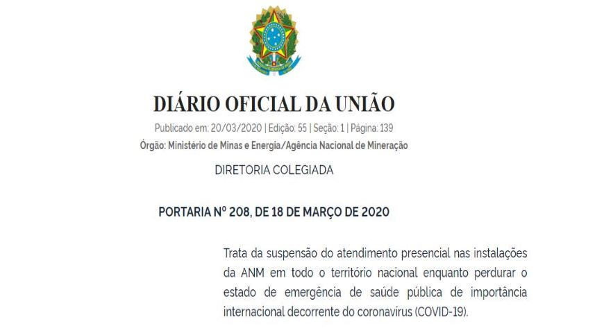 ANM suspende atendimento presencial devido ao Coronavírus