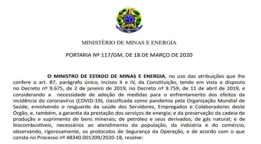 MME institui Comitê de Crise em reação à pandemia do COVID-19