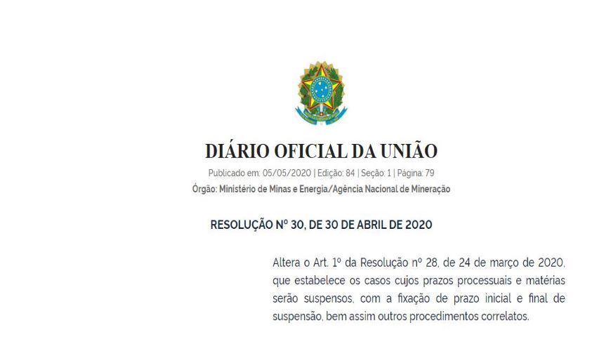 Prorrogado prazo de suspensão de prazos da ANM