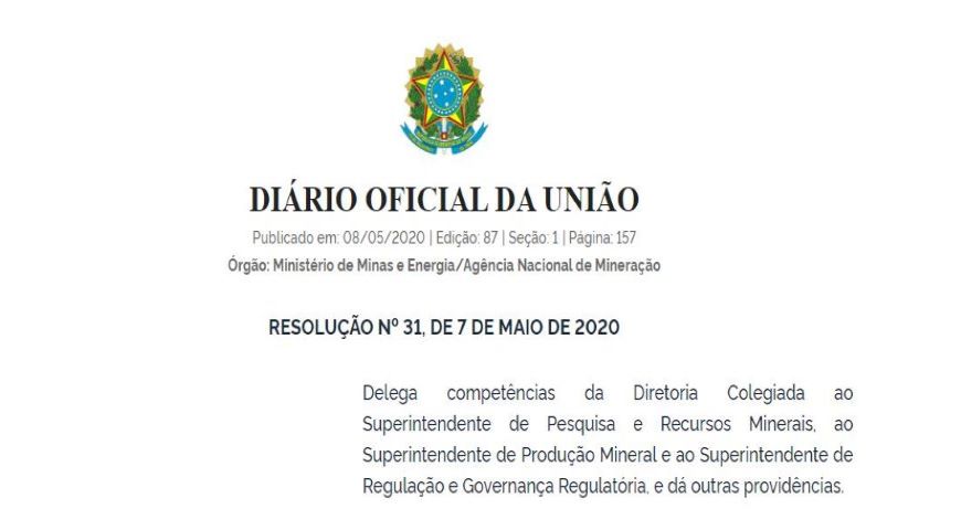 Nova Resolução ANM publicada para delegar competências