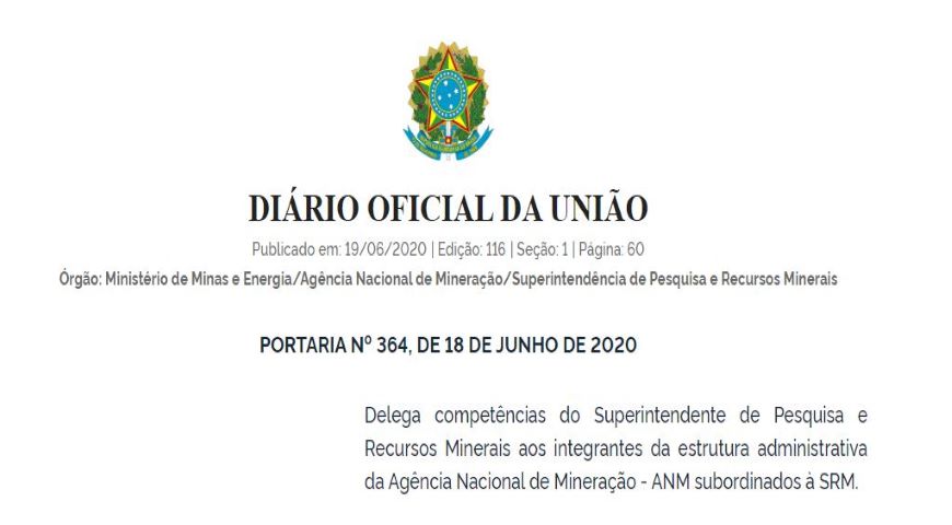 Portaria delega competências aos integrantes da estrutura administrativa da ANM subordinados à SRM